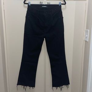 EXPRESS Women’s High Rise Cropped Flare Black Jeans with bottom Fringe size 10